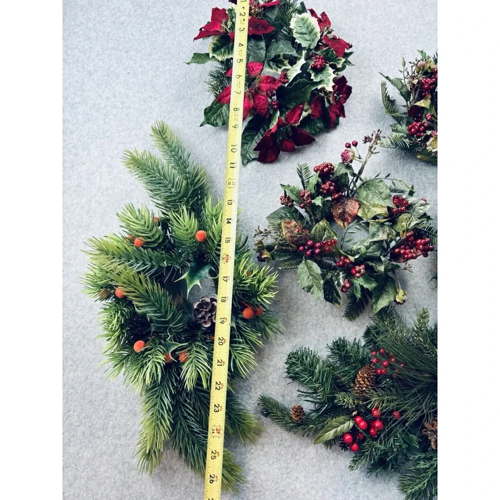 Vintage Lot MCM Plastic Christmas Candle Wreath Rings & Decor -Holly‎ Berries